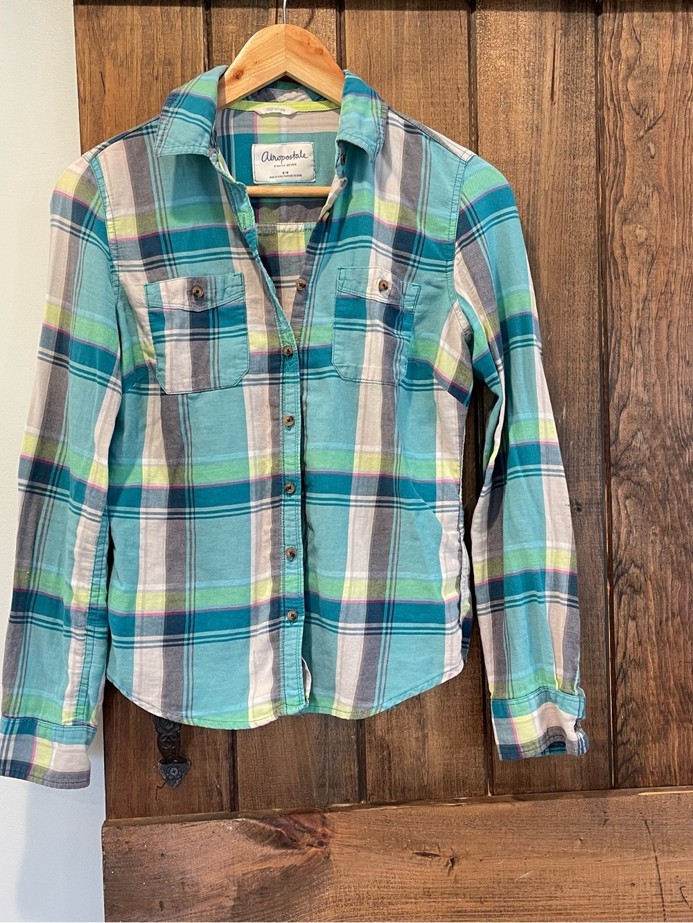 Aeropostale Plaid Flannel Cotton Button Up Shirt Medium Fits Small Cabincore
